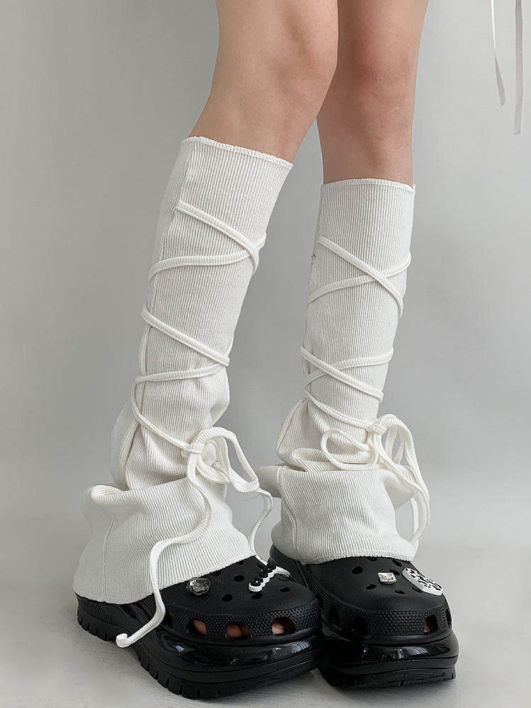 Flared Gray/White Warmers Strappy Leg Design