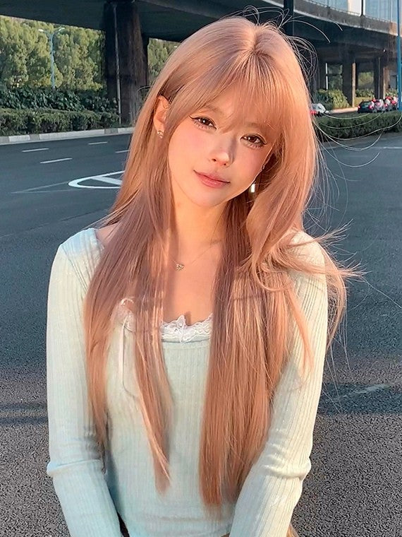 Braun mit Länge, glatt, Air-Perücke, Pony, 70 cm