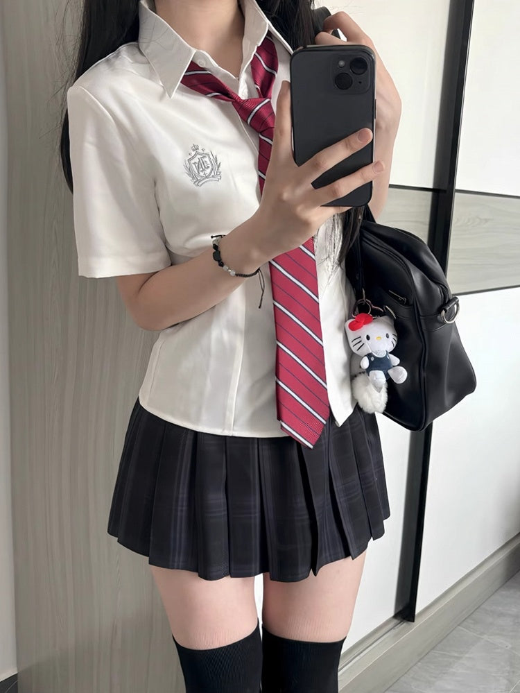 Black Pleated 42CM JK Pattern Uniform Plaid Skirt