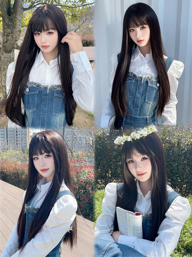 ストレートティーバングス ブラックウィッグ 75cm 長さ エア