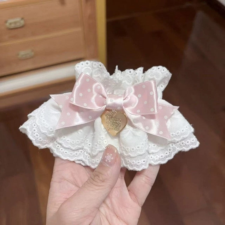 Lace Cuffs Polka-Dot Accents) Style Wrist Ruffled (Color: Pink Lolita Bow with White