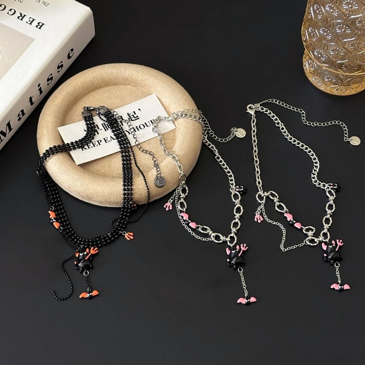 Y2K Schwarz Silber Teufel Anhänger Halskette