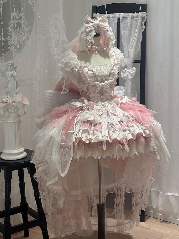 Pink Swan Feather Accented Lolita JSK Dress Set - Felinae Cookie