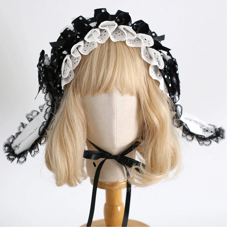 Detachable Ear - Dot Hairclip Bunny Polka Design Black Set White Hairband