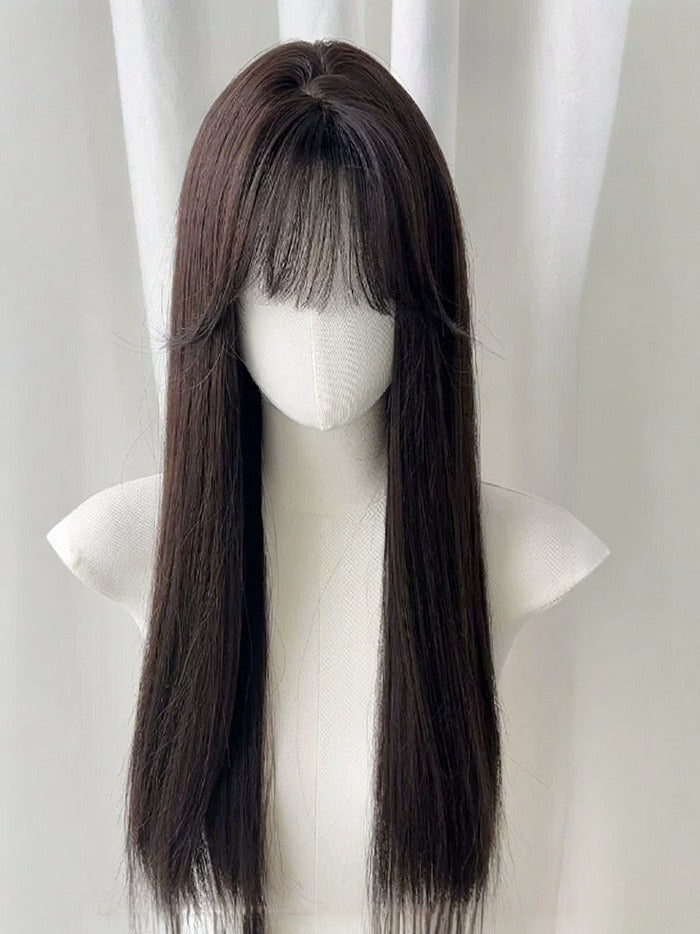 Black Tea 70cm Straight Wig with Full Bangs - Meow Island Wig