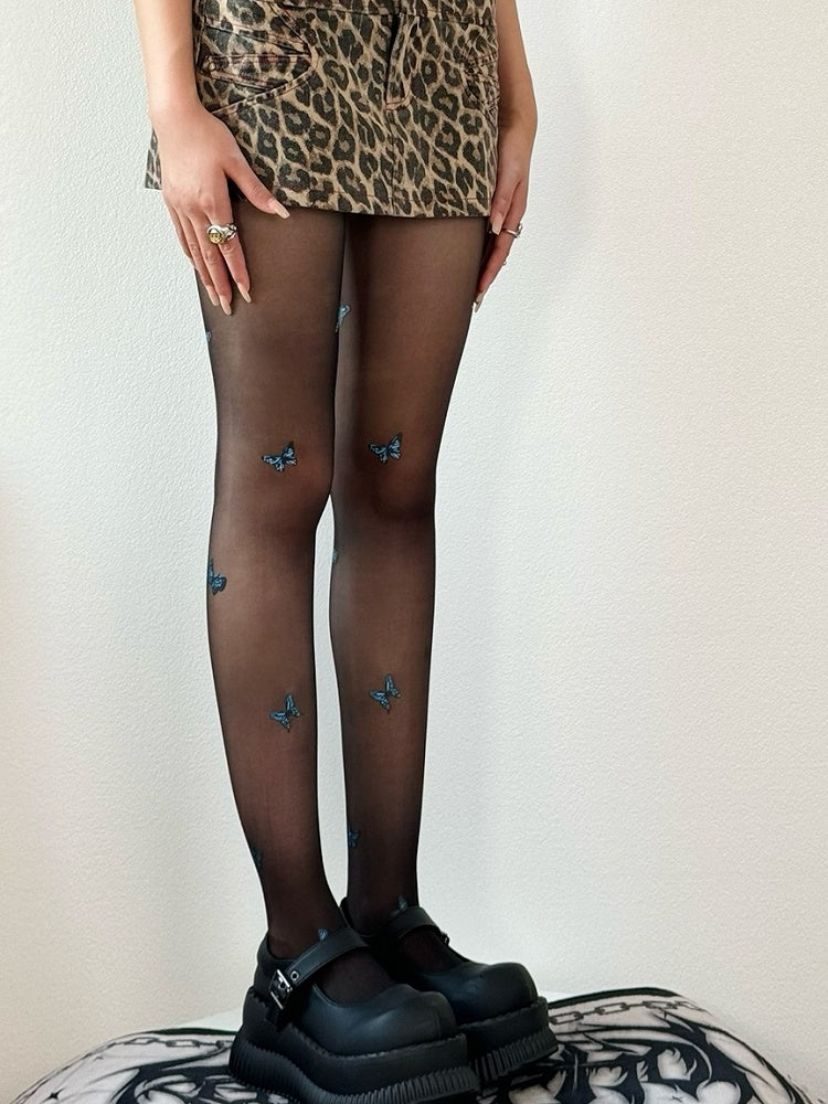 Nude/White/Black Tights Butterfly Details