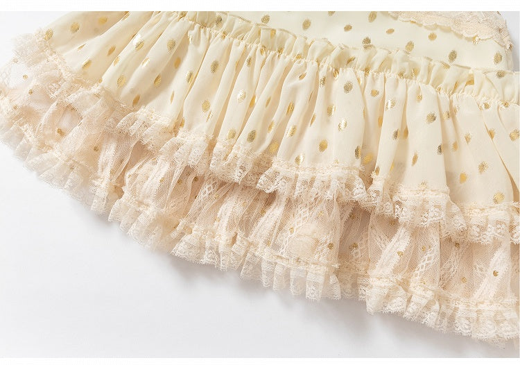 Beige/Black Neck Waist Polka-dot Vintage Halter Lace Patches