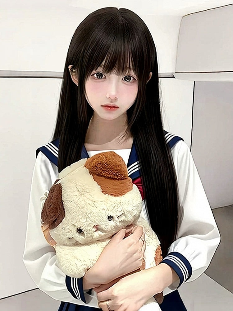 Black Tea 75cm Straight Wig Full Bangs