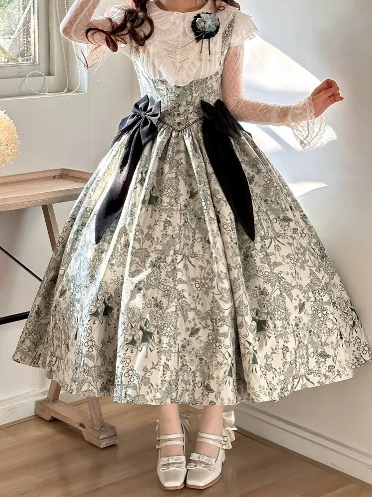 Green Basque Boned Bust Lolita Skirt and Jumper Waist Animals Print Wood Under