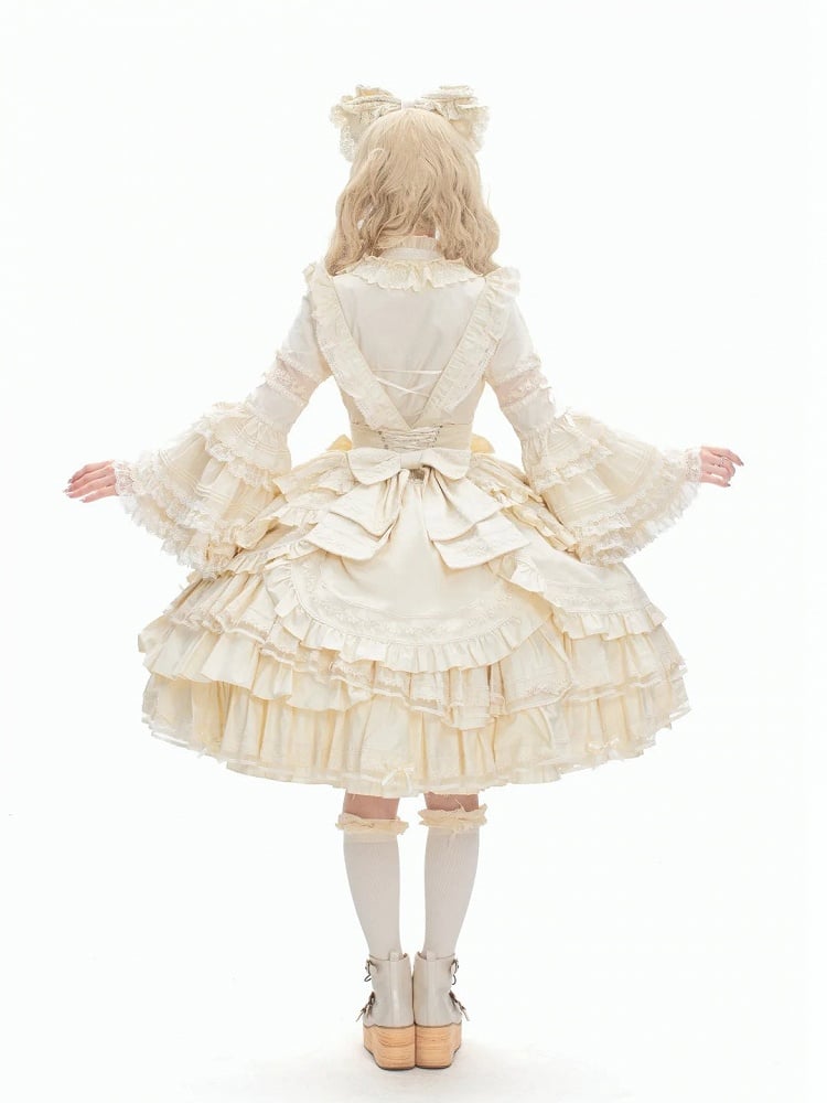 Layered Beige Blouse Ruffle Sleeves Neckline Bell