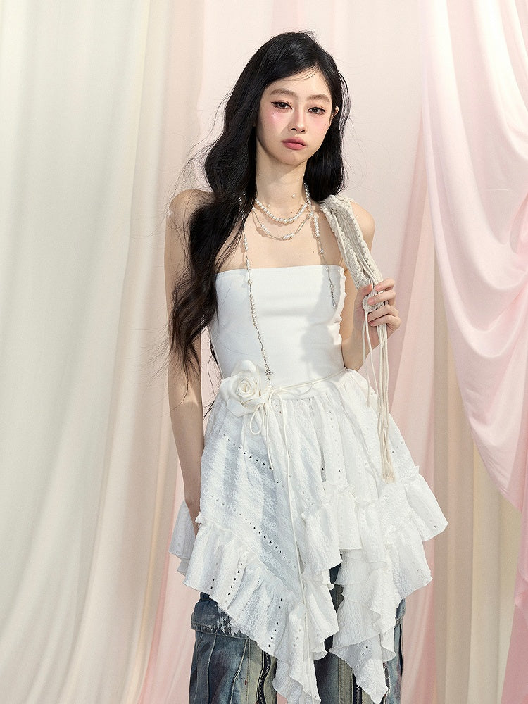 ストラップレストップ ホワイトハンカチヘム グラマラス