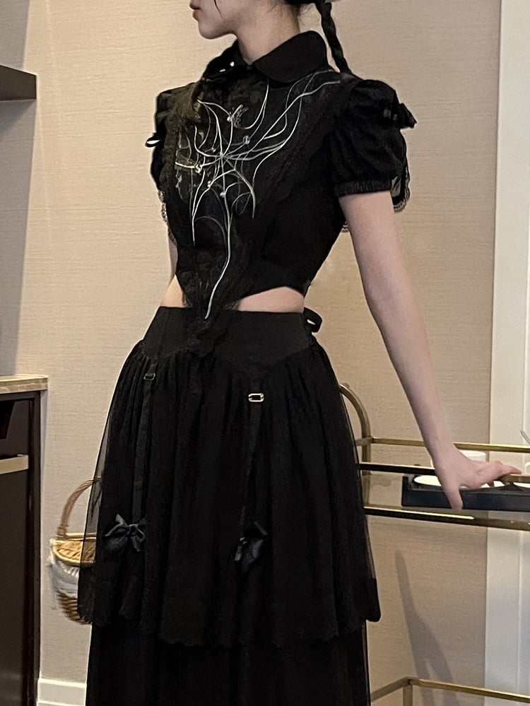 Gothic Black Sleeves Puff Lolita Striped Blouse
