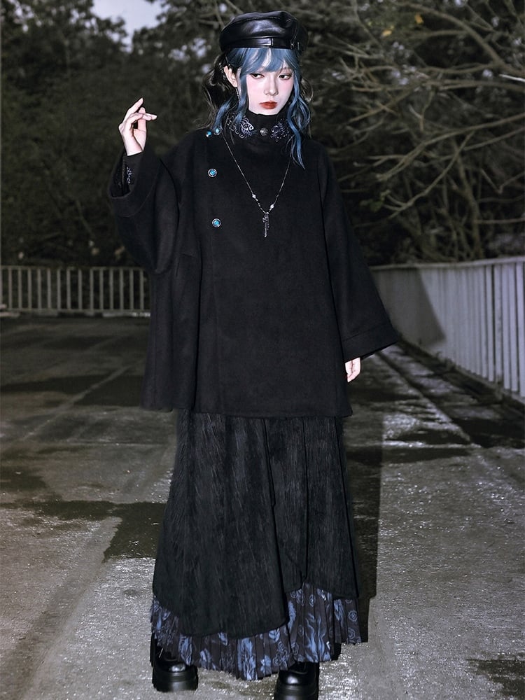 Hem - Double Black Layered Skirt Cheongsam Goth