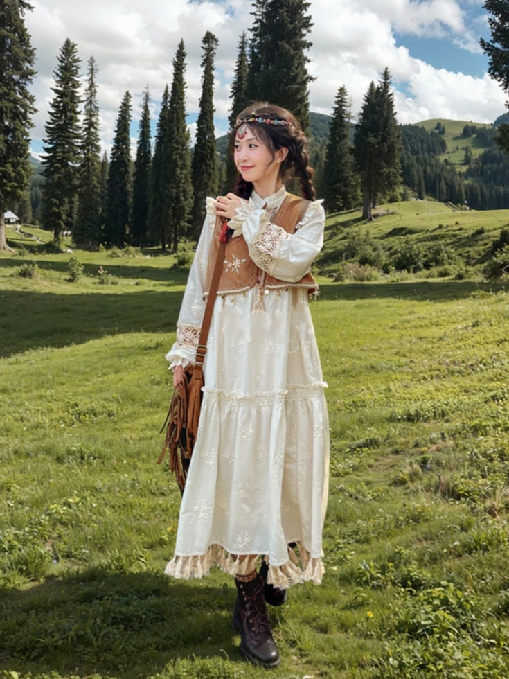 Beige Tassel Hem Dress Long/Regular Version