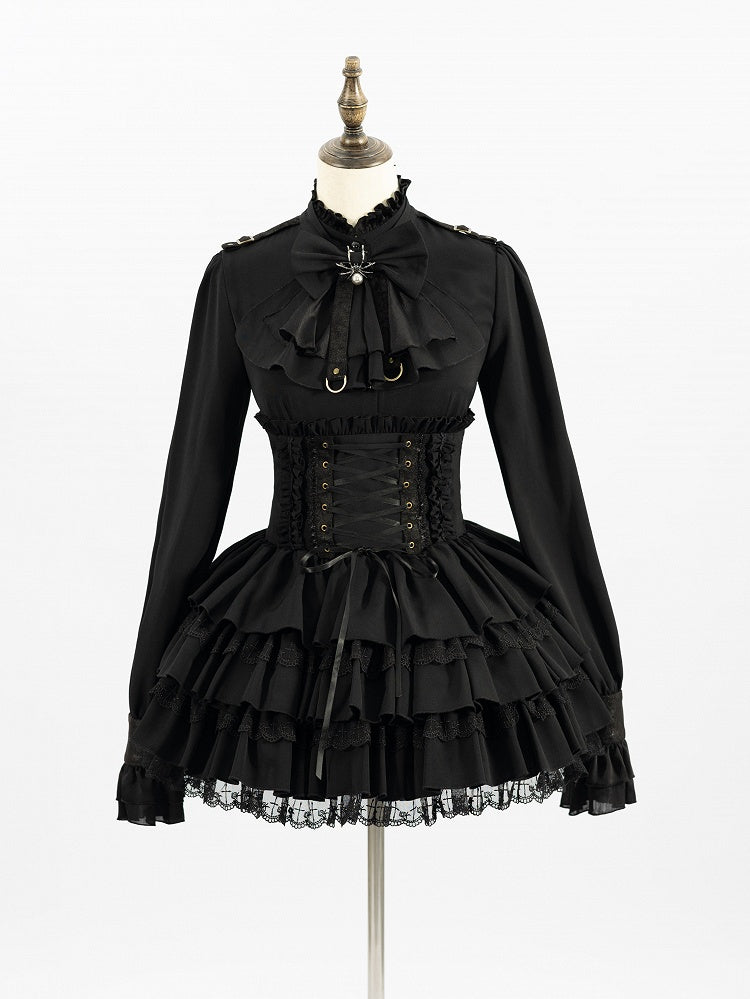 Adjustable Lace-Up Black Layered Skirt with High Waist - DevilInspired Exclusive Collection