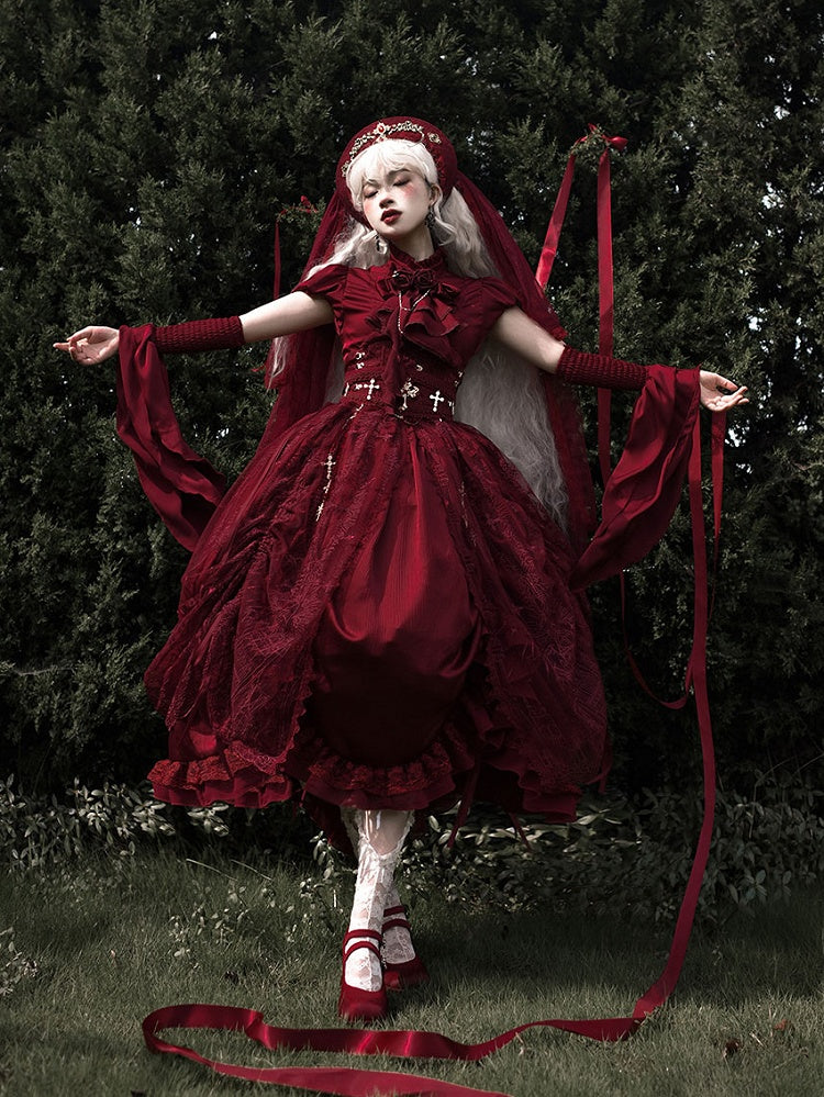 Red Puff Short Sleeves Gothic Lolita Blouse