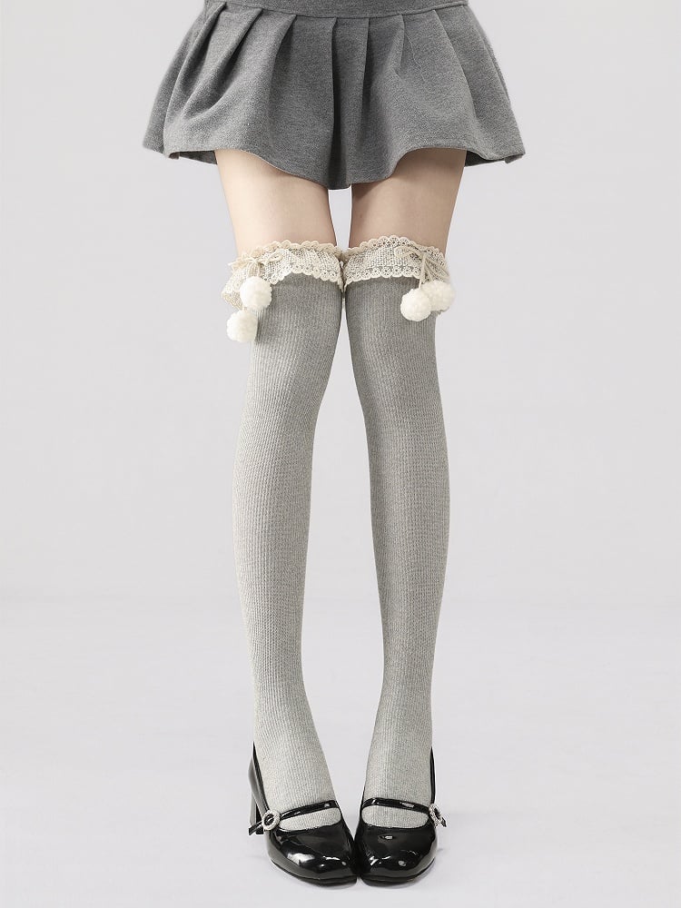 Pom-Pom Pattern Ruffled Stockings Decoration Vertical Colors Striped with 7 48CM