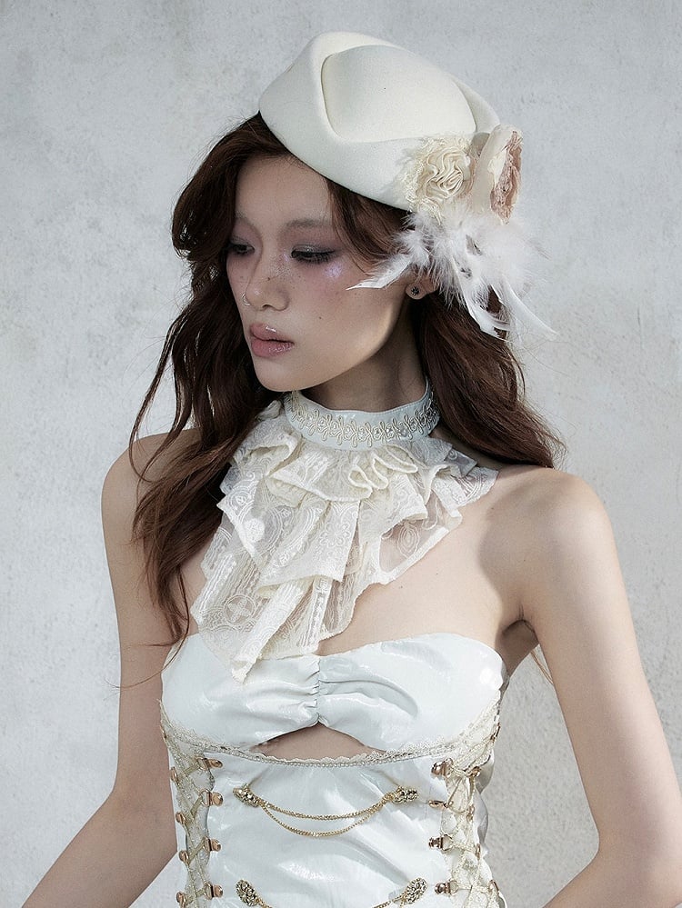 Apricot Multi-Layered Lace Ruffle Neck Accessory Adornment - NO ROMANCE
