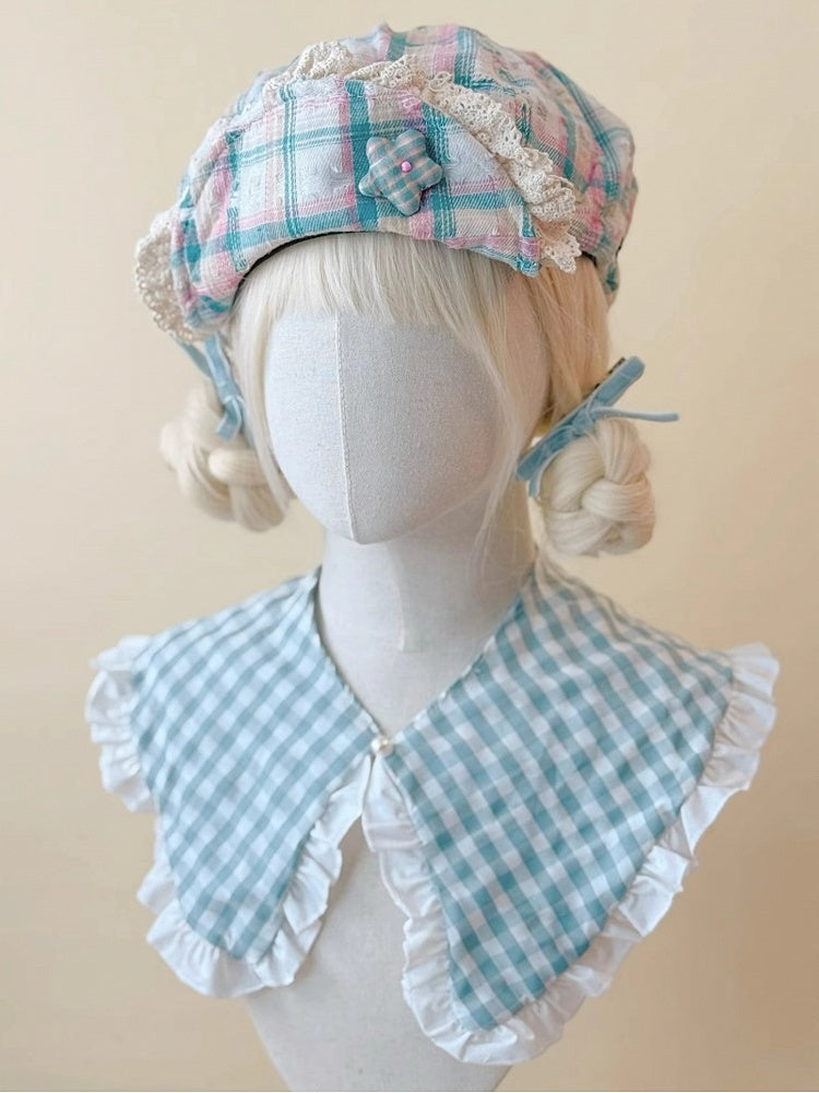 Pink Plaid Star and Accent with Green Beret
