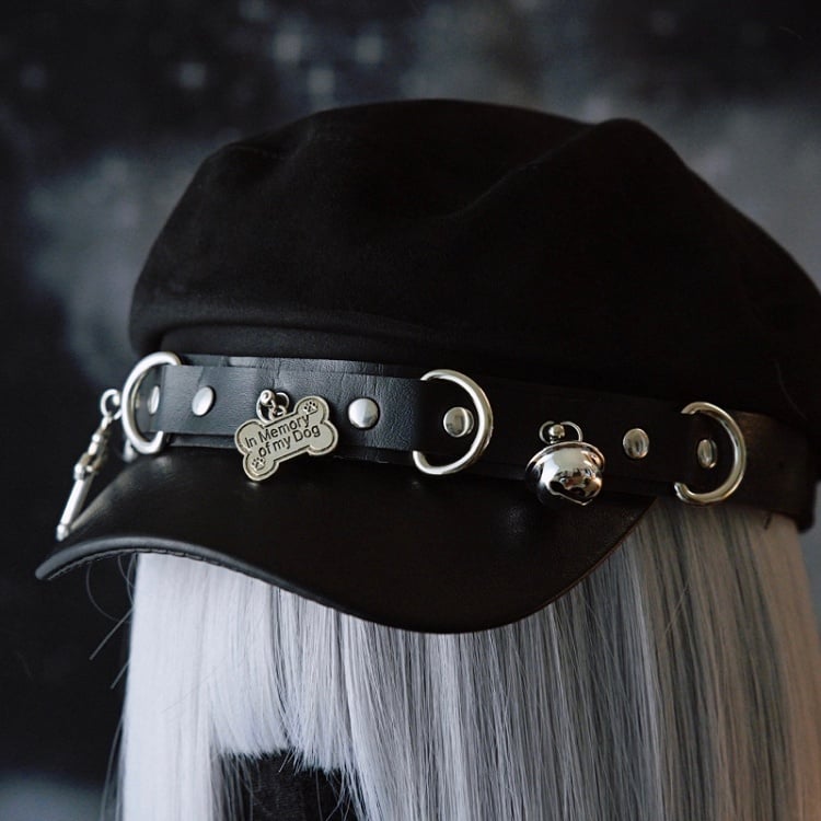 Studs Cross Beret And Bone Hat Black Gothic Details Charm