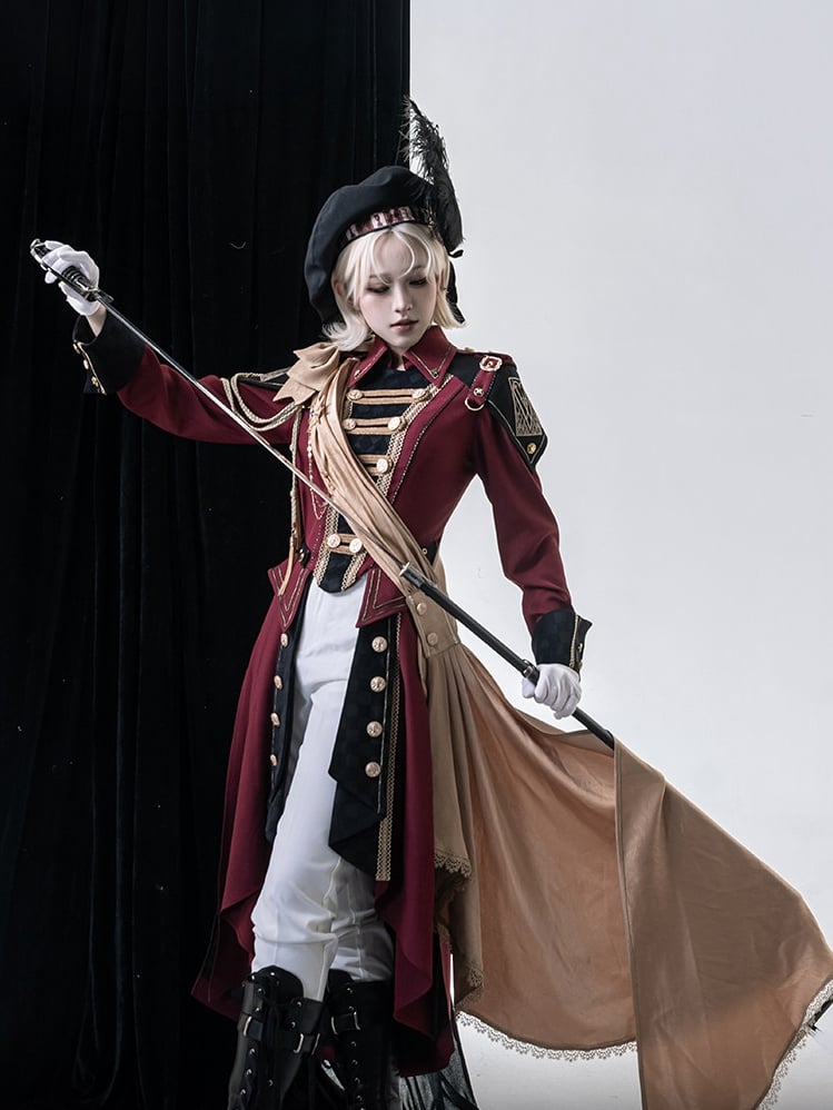 Black & Red Military Coat with Ribbon Set