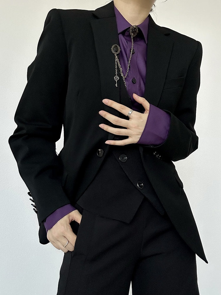 Shirt Pointed Long-Sleeve Button-Front Purple Ouji Lolita with