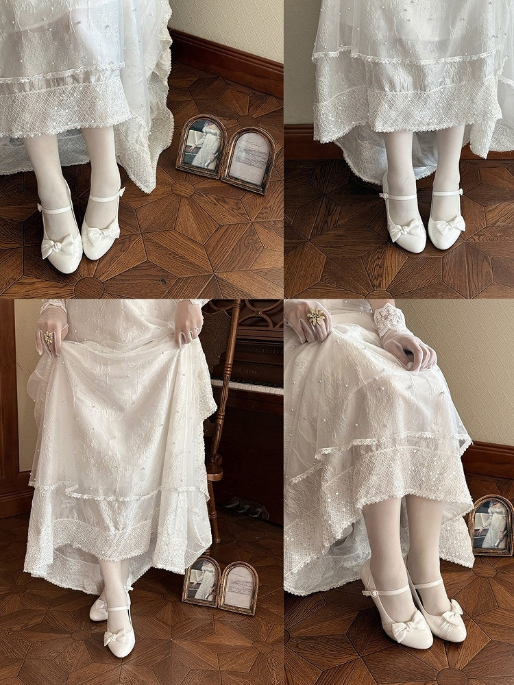 White Elegant Mary Janes for Lolita - PU Leather with Bow Details & Heart Closure