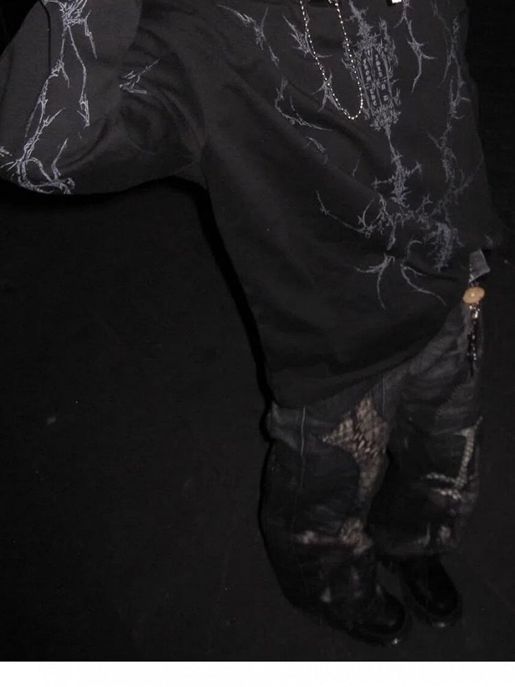 Sleeves Y2K Print Top Black Long Punk