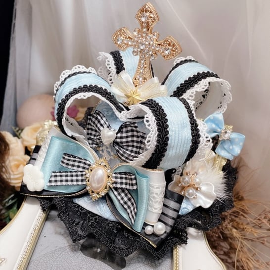 Mini Lace Alice in Rhinestone Vibes Trim Blue Hat Wonderland Decorated Cross