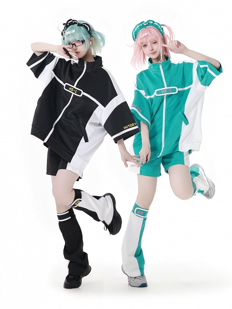 White Landmine Green Style Elbow-Length Sleeves Jirai Kei Zip-up Sweatshirt