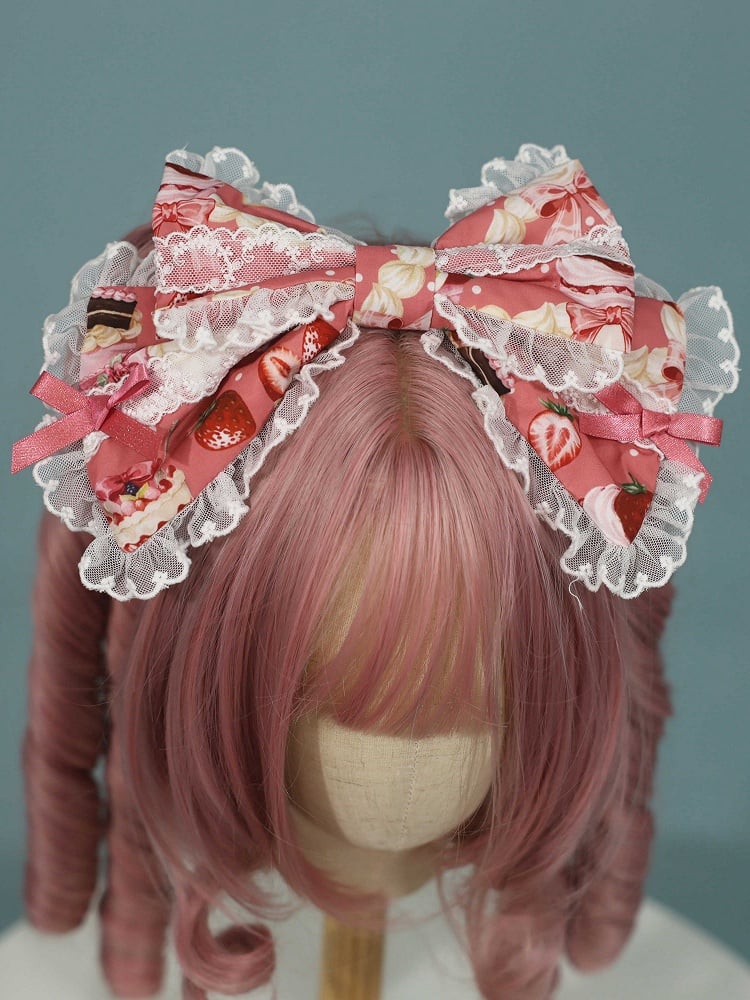 Strawberry KC Red Black Pink with / Sweet Lolita Print Bowknot