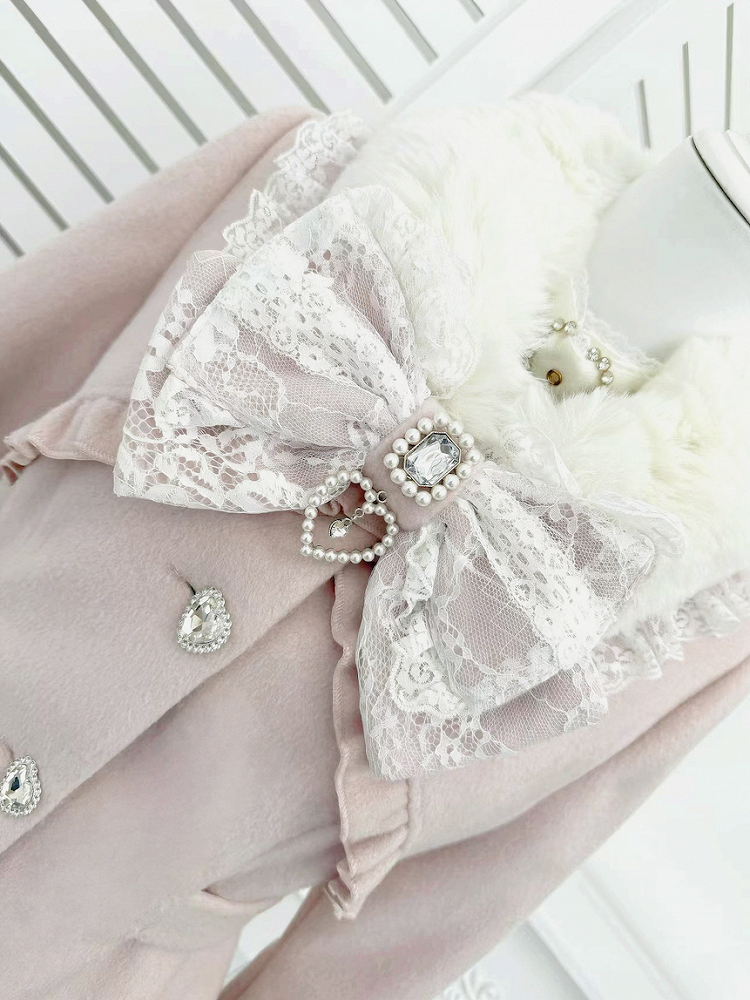 Buttons Jirai with Heart Rhinestone Waist-Cinched Coat Pink Kei