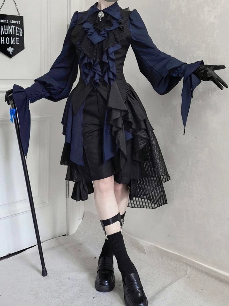 Waistcoat Gothic Ouji Lolita with Black Train Detachable Asymmetrical Design