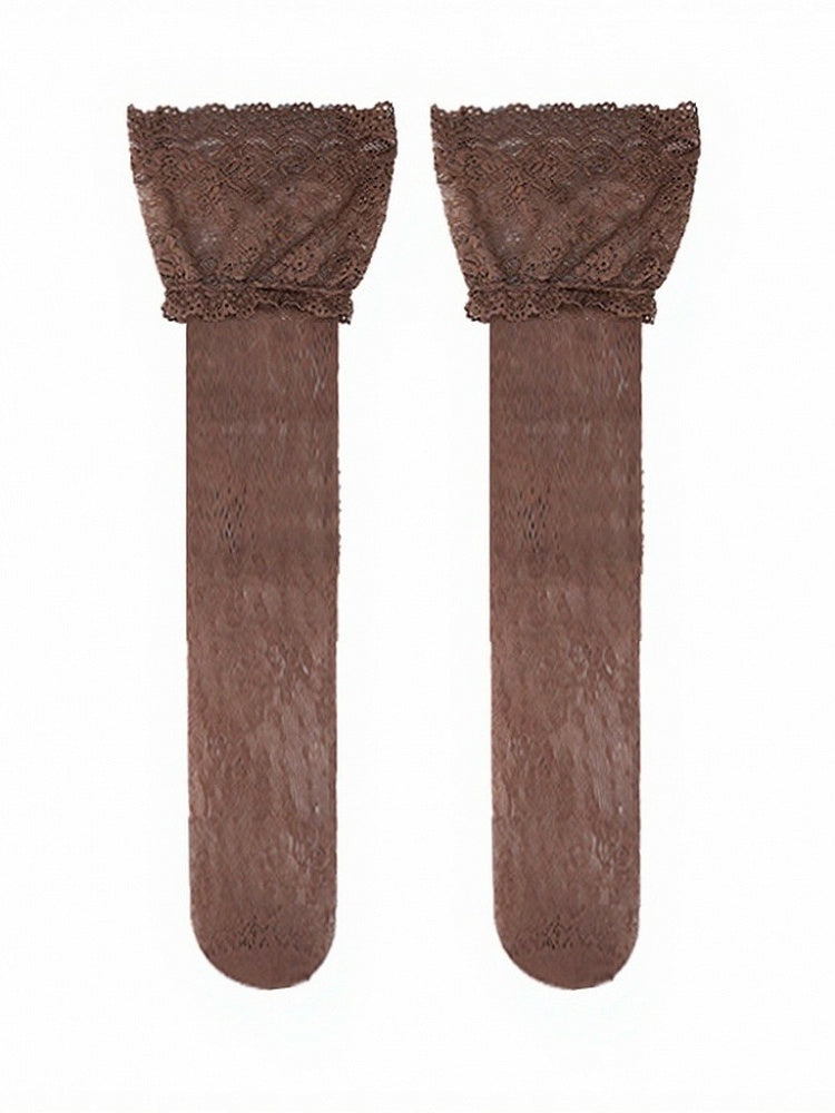 Four-Color Lace Trim Semi-Sheer Overknee Stockings - ModaSwings
