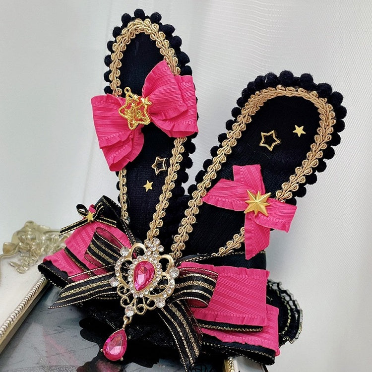 Kei Hat Balckピンクちょう結びラインストーンジライチャーム耳ミニバニー