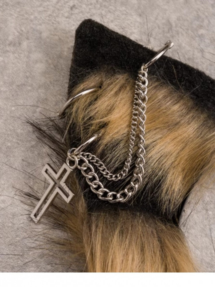 Yellow & Black Gothic Cross Wolf Ear KC with Chain - Strange Sugar