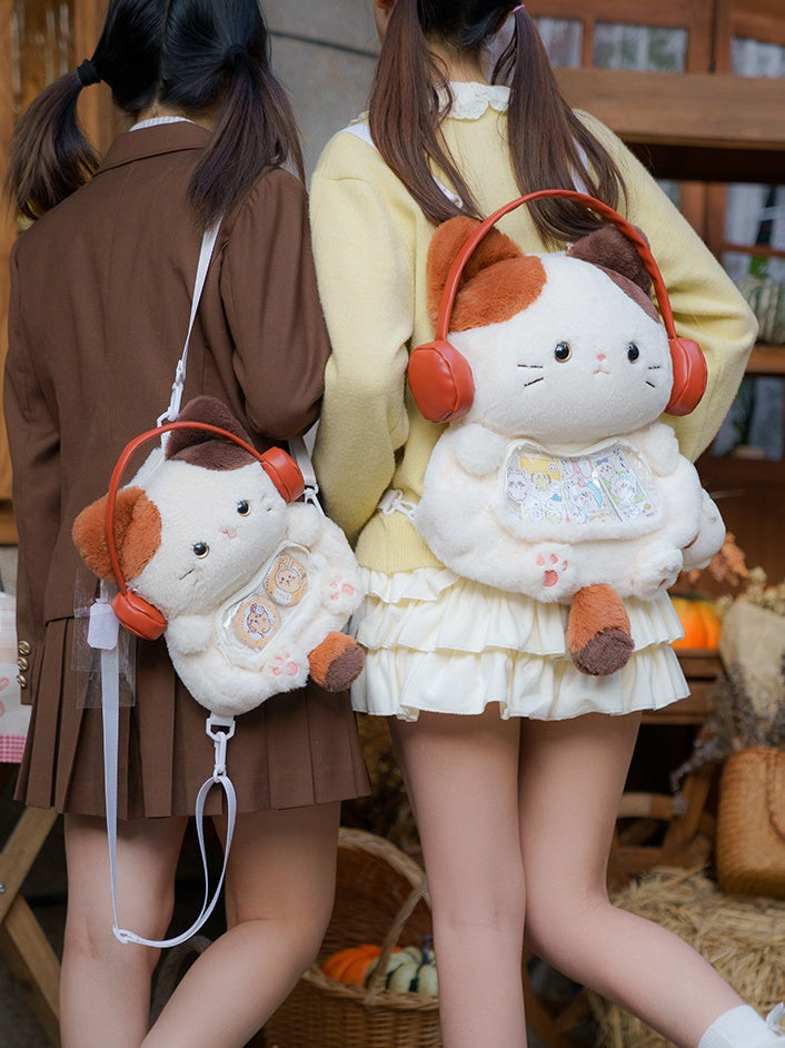 Weißer süßer Plüschrucksack in Katzenform, mittlere/große Größe