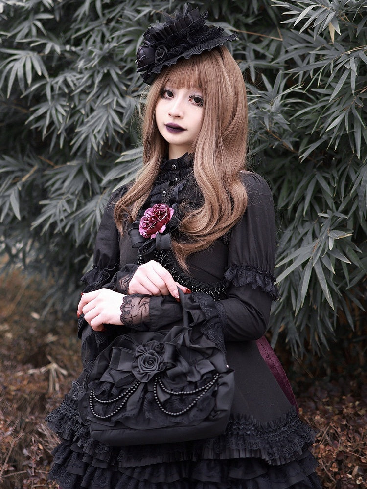 Floral Lace Gothic Black Handbag with Beads - Widow-maker