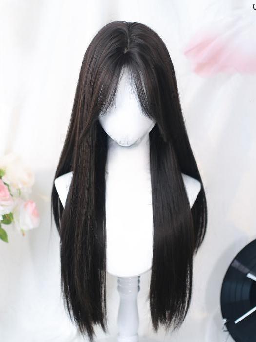 Bangs Black Straight Long Curtain Wig