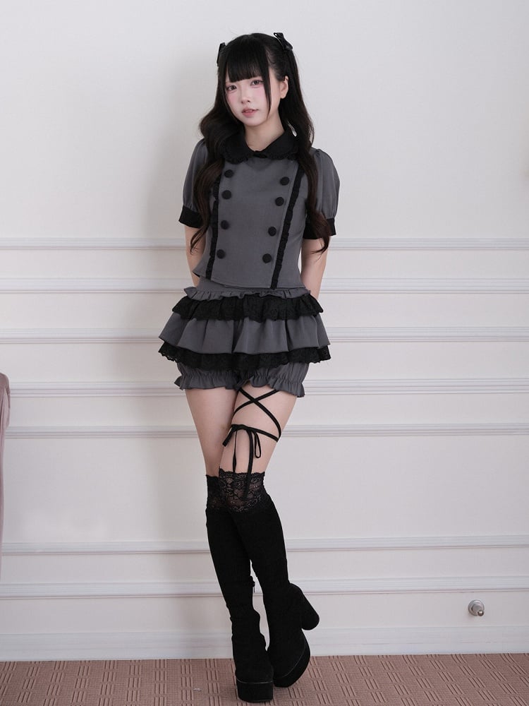 Gray Jirai Kei Tiered Lace Trim Skort - No Genki