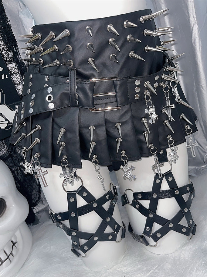 With Black Punk Fashion Gyaru Loop Star Design PU Belt Waist Leg