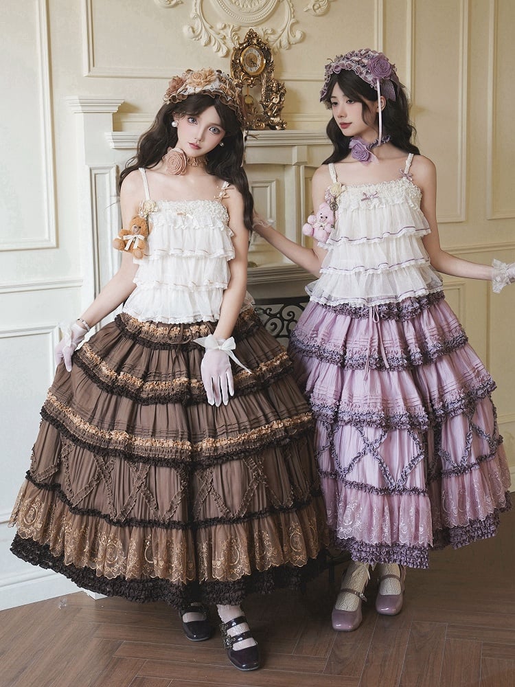 Brosche Blumenbär Lila und / Schlüsselanhänger Kaffee