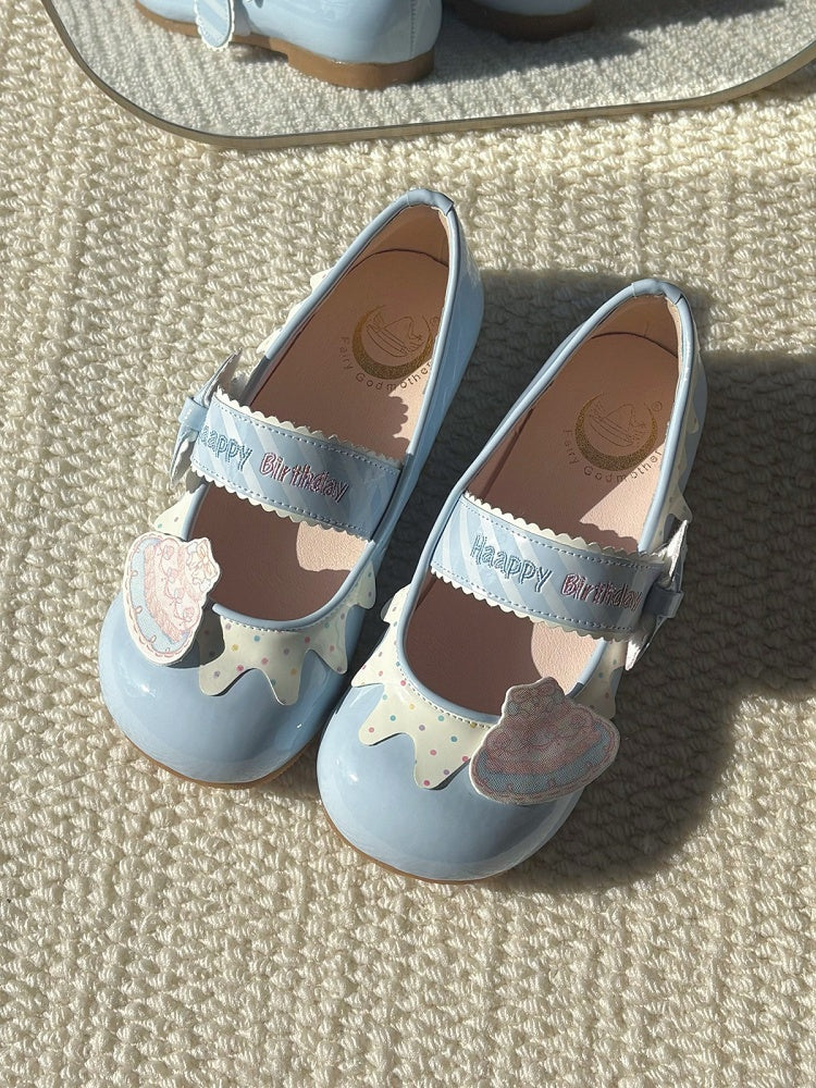 Blue Sweet Cake Detail & Birthday Letter Embroidery Flats - Fairy Godmother