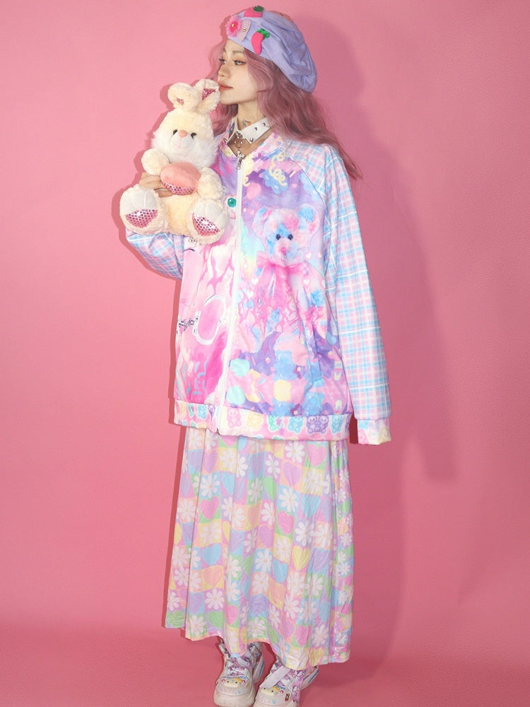 Bär bunte Muster Jacke Guro Auge und Plaid Print Kawaii