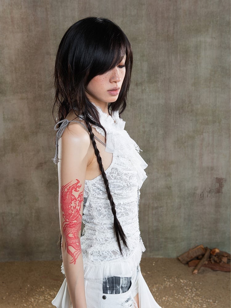 Adjustable Vintage Back Beige Tie Jabot Lace Gothic with