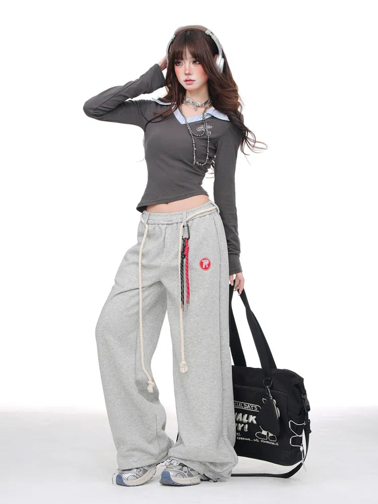 Cut Blue/Gray/Red Wide-leg Pants Dark