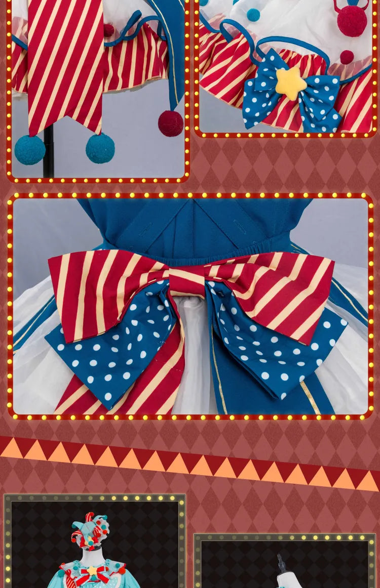 Clown Dark Bunny Kleid Blau Clowncore Overalls Fleece Lolita Pastell Sweet Circus Rot und Mieder