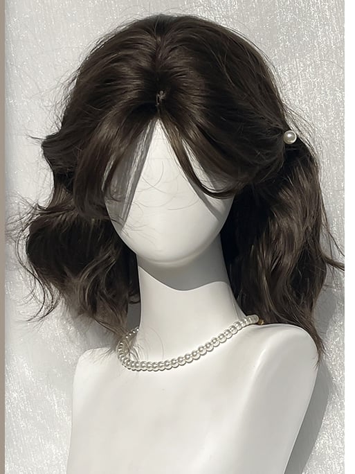 30cm ブラウンのウェーブヘアー前髪ウィッグカーテン