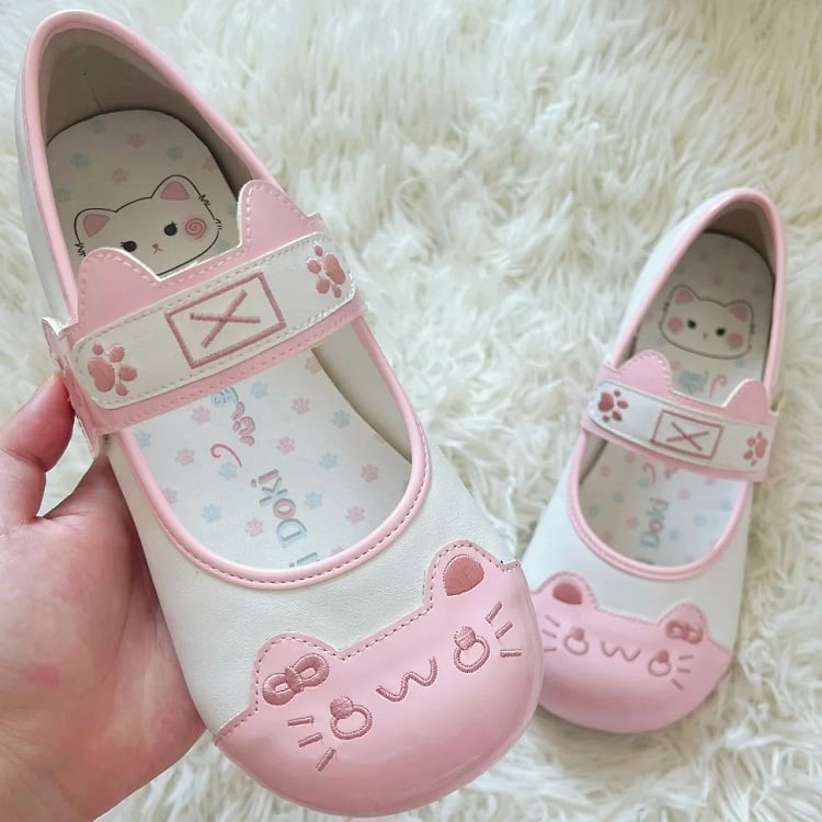 PU with Toe Pink Round Flats Lolita Leather - Sweet