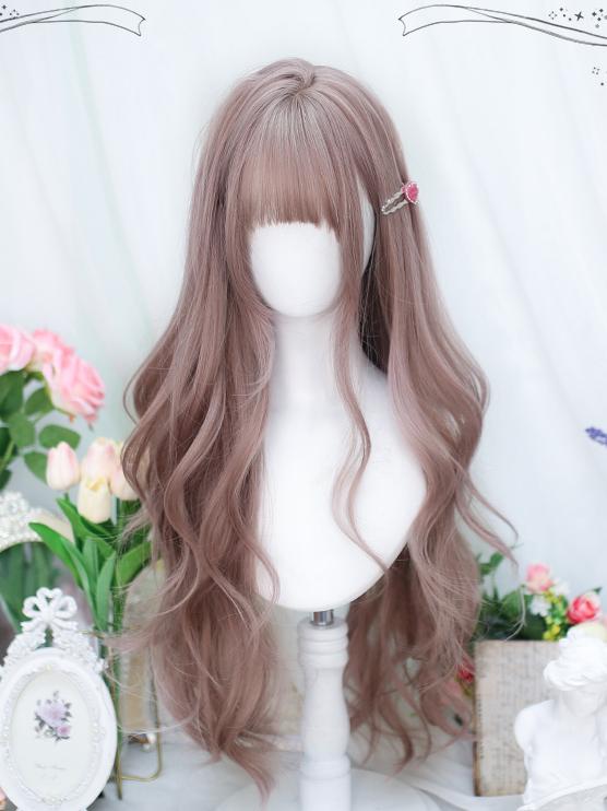 Dusty Length Bust Wig Pink with Under Air Bangs Wavy